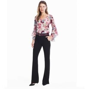 White House Black Market Petite The Flare Button Hem Black Pants Size 12 NWT
